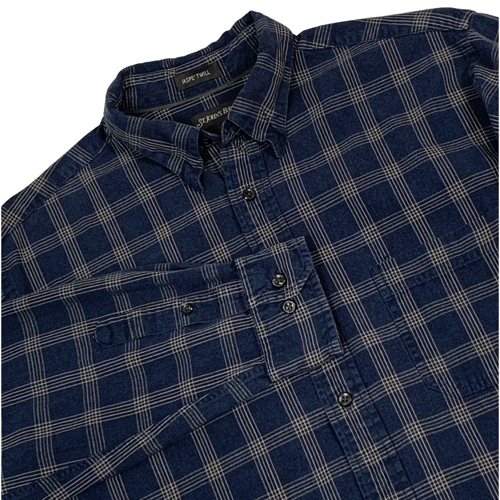 St Johns Bay Jaspe Twill Shirt Mens Large Tall Blue Gray Button Down Long Sleeve